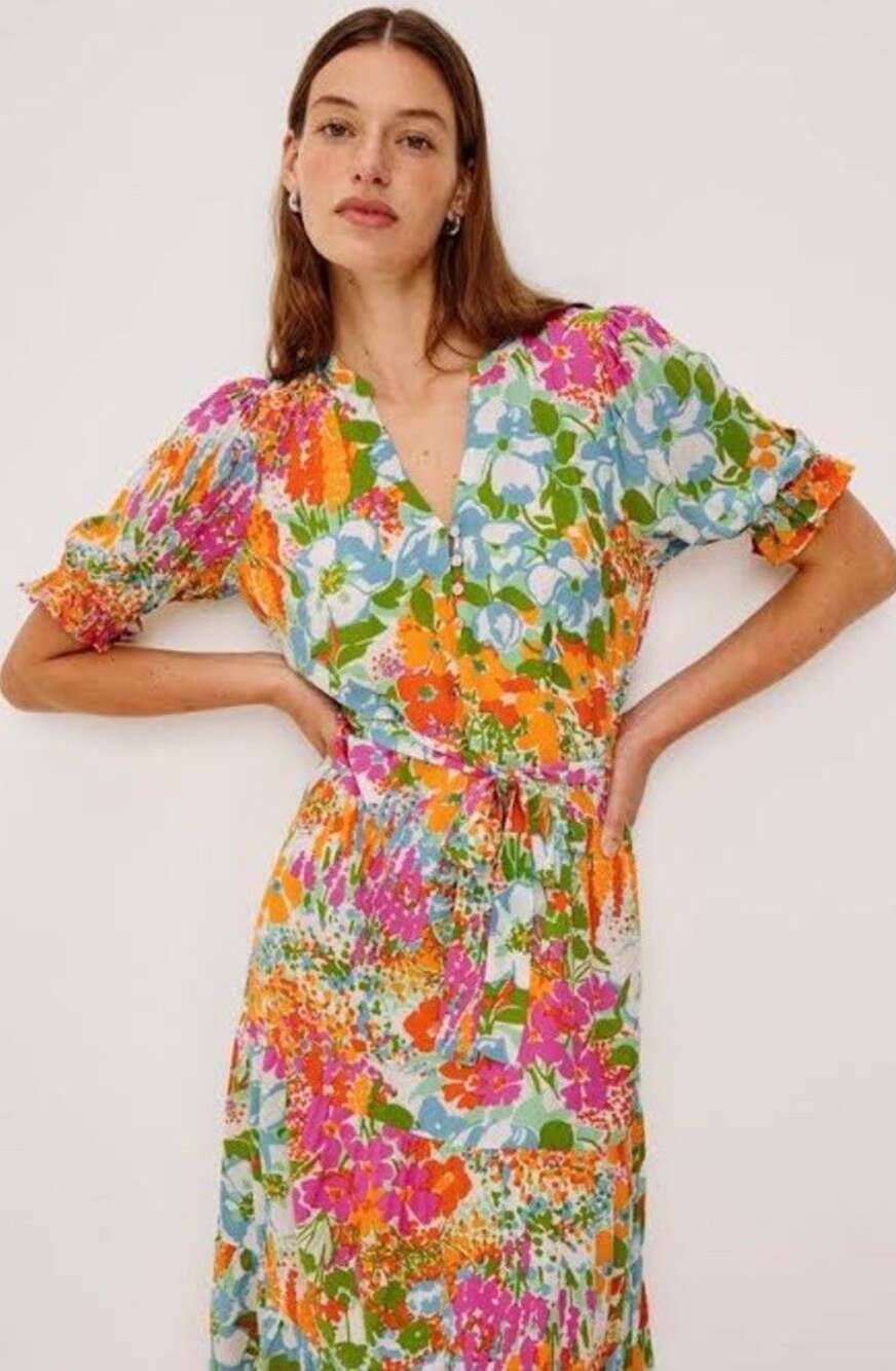 Rails Eliana Day Garden Multicolor Floral Tiered Midi Dress Medium